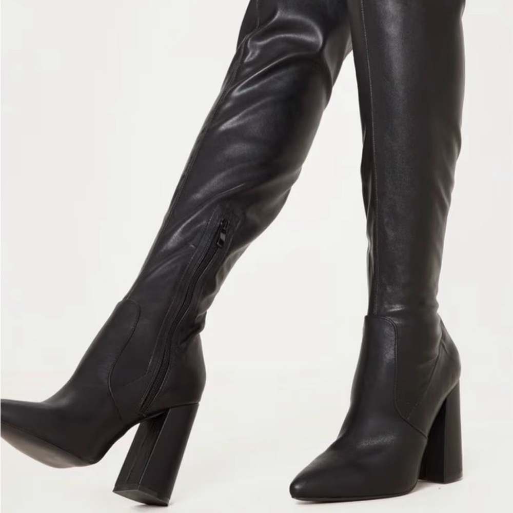 PrettyLittleThing Black Over-The-Knee Faux Leather Boots